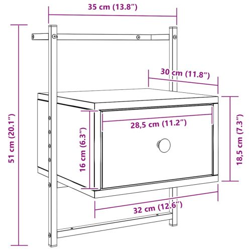 Нощно шкафче стенно сив сонома 35x30x51 см инженерно дърво
