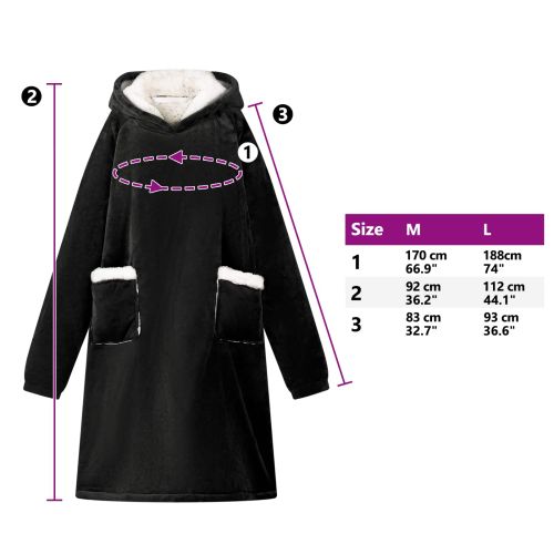 Одеяло с качулка Черно L Флийс и фланел