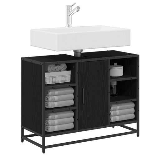 Шкаф за баня с рафт Черния дъб 80 x 33 x 60 см Инженерно дърво