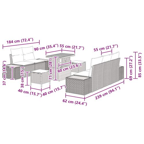 Градински Софа Комплект 8 pcs Черно полиратан