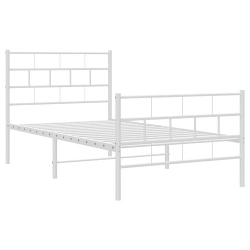 Метална рамка за легло с горна и долна табла, бяла, 90x200 см
