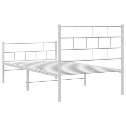 Метална рамка за легло с горна и долна табла, бяла, 90x200 см