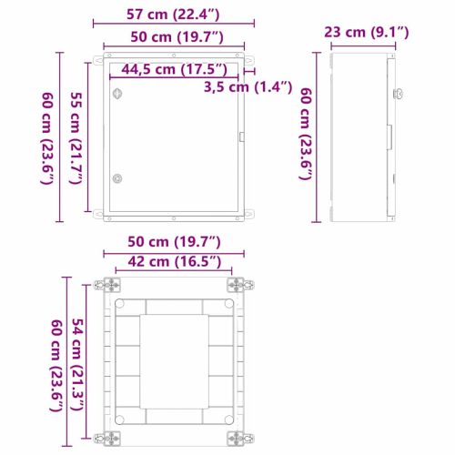Контролен шкаф Сив 57 x 23 x 60 см ABS пластмаса