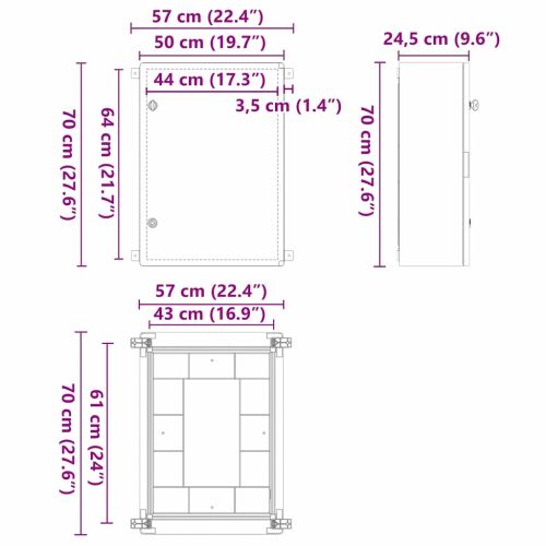 Контролен шкаф Сив 57 x 24,5 x 70 см ABS пластмаса