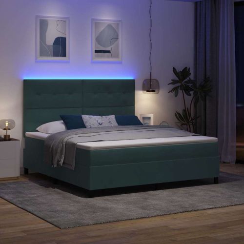 LED кутия за пружини с легло Тъмен зелен 180 x 200 cm Кадифе