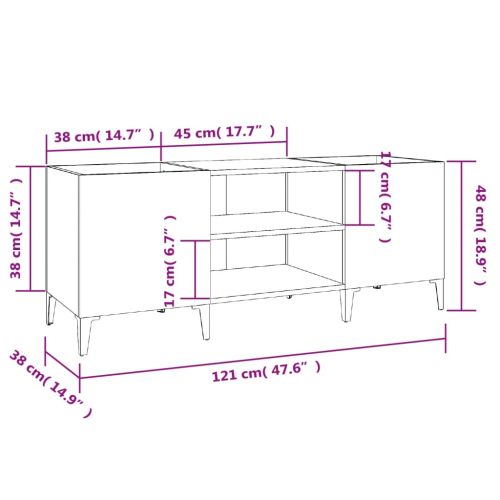 Шкаф за грамофонни плочи сив 121x38x48 см инженерно дърво