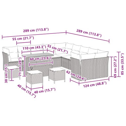 Градински Софа Комплект с възглавница 14 pcs Черно полиратан