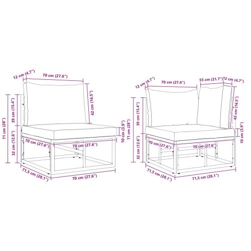Градински Софа Комплект с възглавница 8 pcs Черно Алуминий