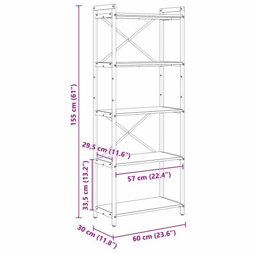 Рафт за книги Сив сонома 60 x 30 x 155 см Инженерно дърво
