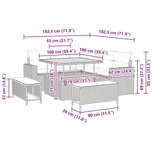 Градински Софа Комплект 8 pcs Черно полиратан