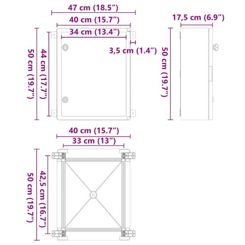 Контролен шкаф Сив 47 x 17,5 x 50 см ABS пластмаса