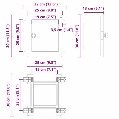 Контролен шкаф Сив 32 x 13 x 30 см ABS пластмаса