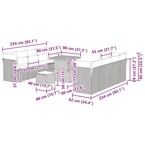 Градински Софа Комплект 11 pcs Черно полиратан