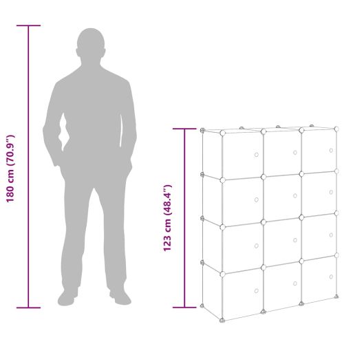Органайзер за съхранение тип куб с 12 куба и вратички, прозрачен PP