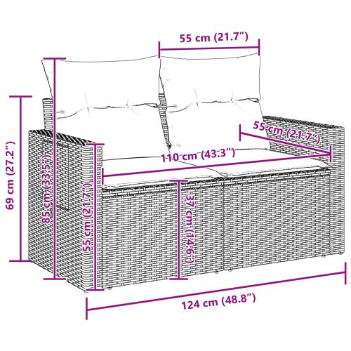 Градински Софа Комплект с възглавница 10 pcs Черно полиратан