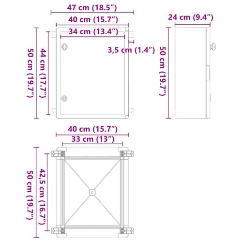 Контролен шкаф Сив 47 x 24 x 50 см ABS пластмаса