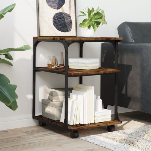 Стойка за принтер 3 нива опушен дъб 43x48x64 см инженерно дърво