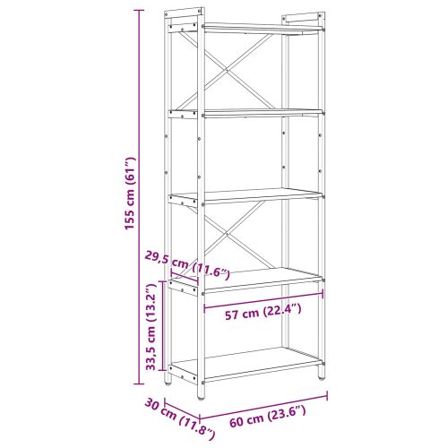 Рафт за книги Старо дърво 60 x 30 x 155 см Инженерно дърво
