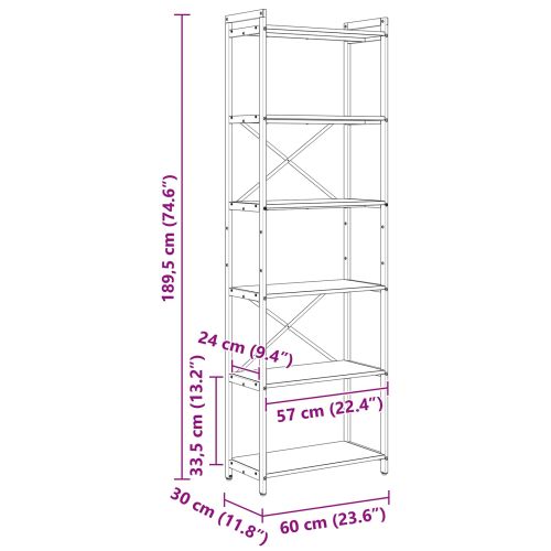 Рафт за книги 60 x 30 x 189,5 см Инженерна дървесина Черния дъб