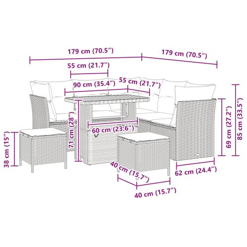Градински Софа Комплект 8 pcs Черно полиратан