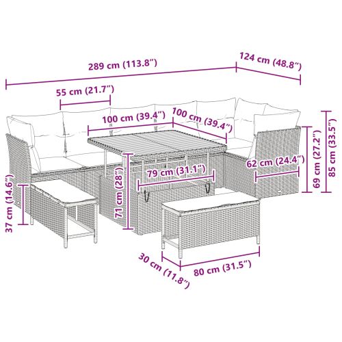 Градински Софа Комплект 9 pcs Черно полиратан