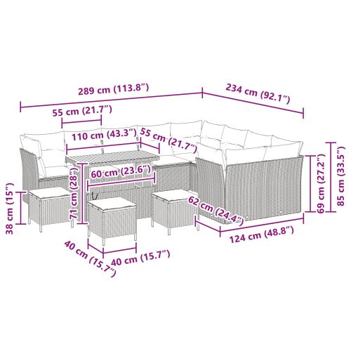 Градински Софа Комплект 13 pcs Черно полиратан