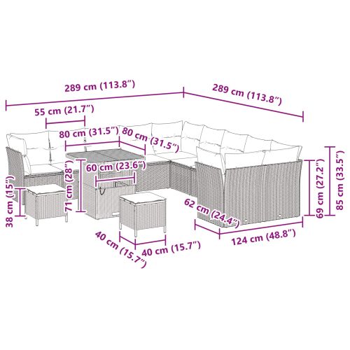 Градински Софа Комплект 13 pcs Черно полиратан