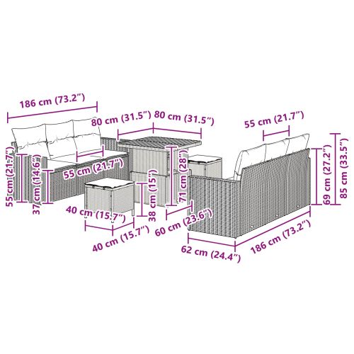 Градински Софа Комплект 9 pcs Черно полиратан