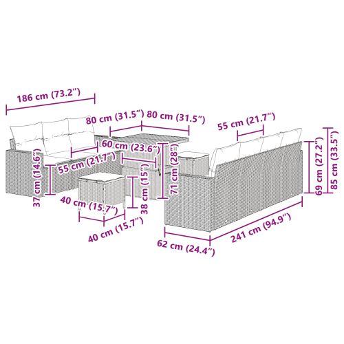Градински Софа Комплект 10 pcs Черно полиратан