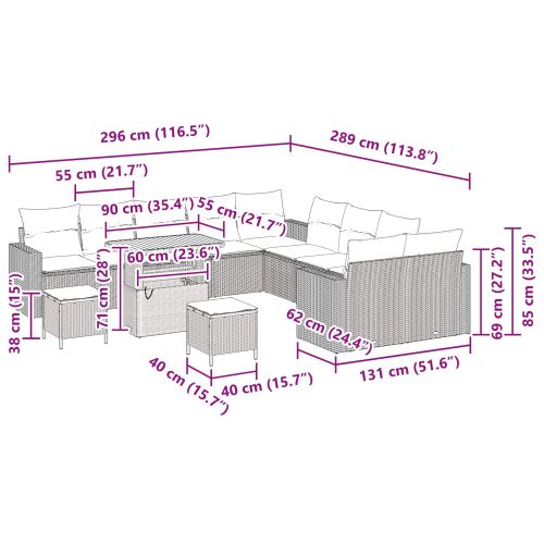 Градински Софа Комплект 13 pcs Черно полиратан