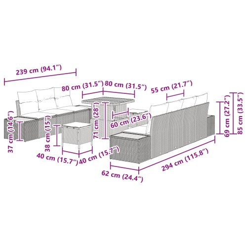 Градински Софа Комплект 10 pcs Черно полиратан