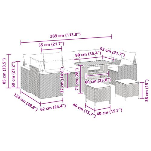 Градински Софа Комплект 10 pcs Черно полиратан