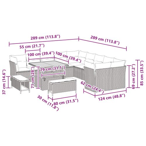 Градински Софа Комплект с възглавница 13 pcs Черно полиратан