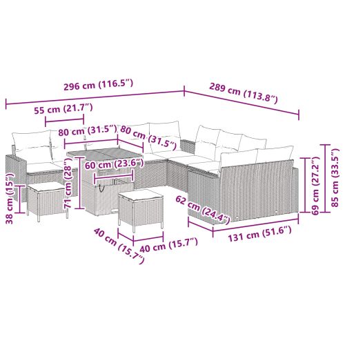 Градински Софа Комплект с възглавница 17 pcs Черно полиратан