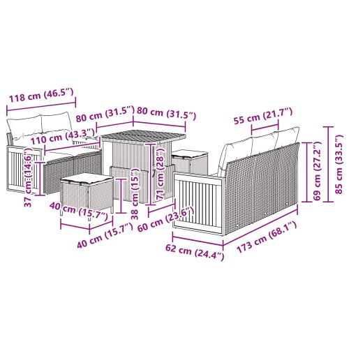 Градински Софа Комплект с възглавница 10 pcs Черно полиратан