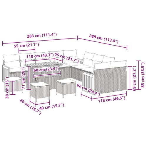 Градински Софа Комплект с възглавница 18 pcs Черно полиратан