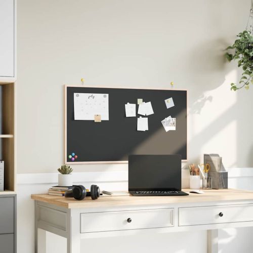 Черна дъска с рамка от масивна борова дървесина, черна, 100x55 см