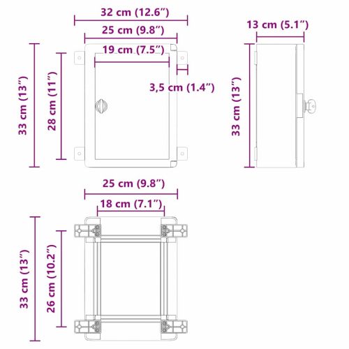 Контролен шкаф Сив 32 x 13 x 33 см ABS пластмаса