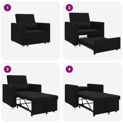 Разтегателен диван с единично легло Черно 90 x 165 x 87 см