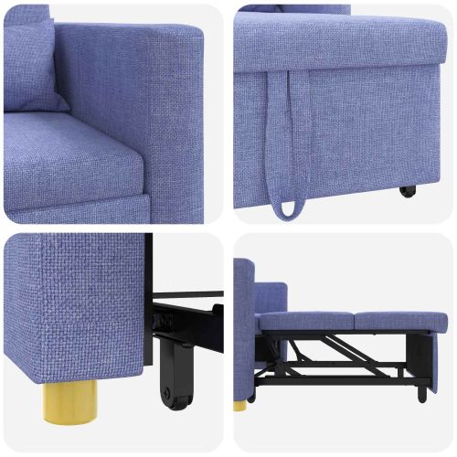 Разтегателен диван с единично легло Дънково син текстил