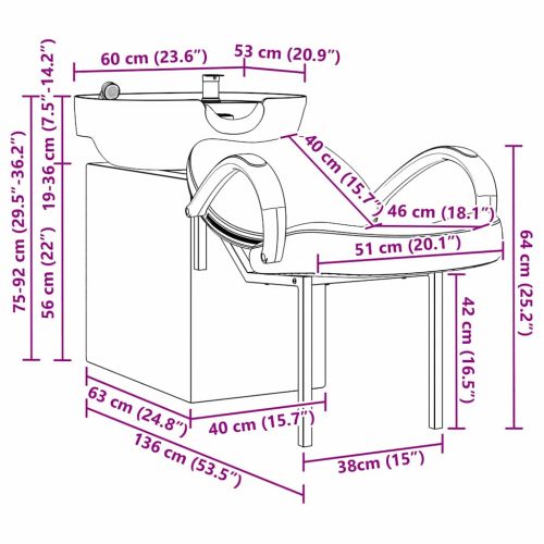 Шампоан стол Черно 136 x 60 x 92 см ПВЦ