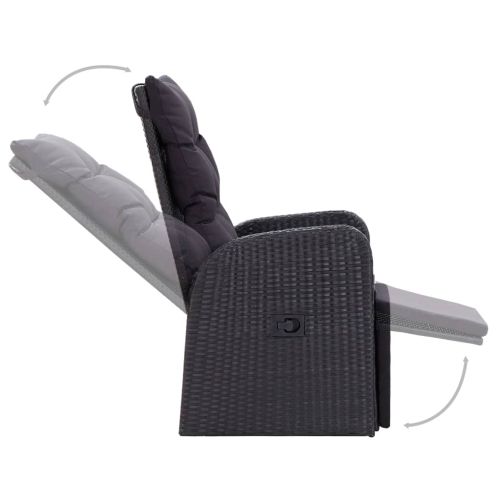 Бистро комплект, 3 части, с възглавници, полиратан, черен