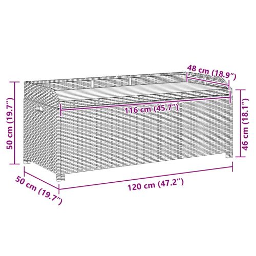Градинска пейка за съхранение, 120 см, полиратан, черна