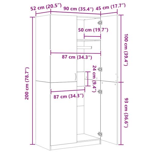 Гардероб, бял, 90x52x200 см, ПДЧ