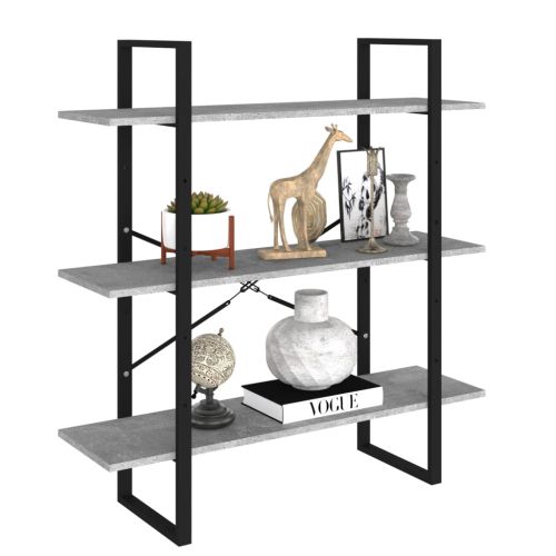 Библиотека, бетонно сив, 100x30x105 см, инженерно дърво