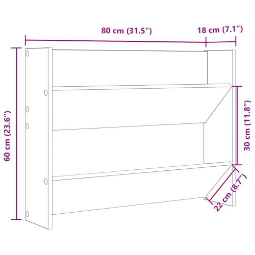 Стенен шкаф за обувки, бетонно сиво, 80x18x60см инженерно дърво