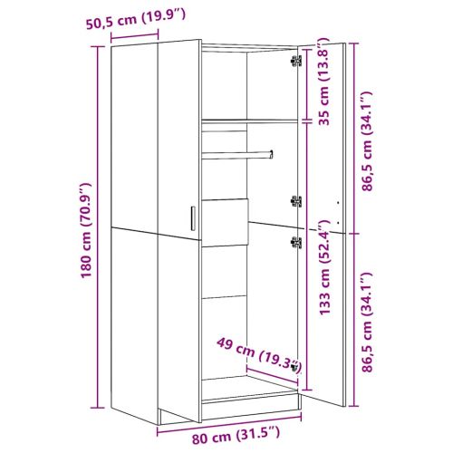 Гардероб, опушен дъб, 80x52x180 см, инженерно дърво