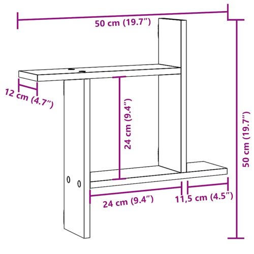 Стенни рафтове, 2 бр, бели, 50x12x50 см, инженерно дърво