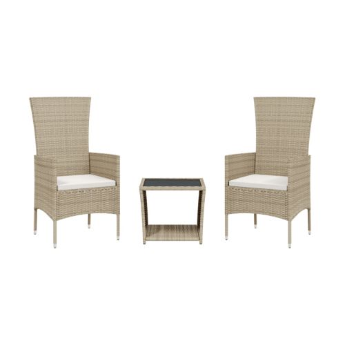 Градински комплект с възглавници, 3 части, бежов, полиратан