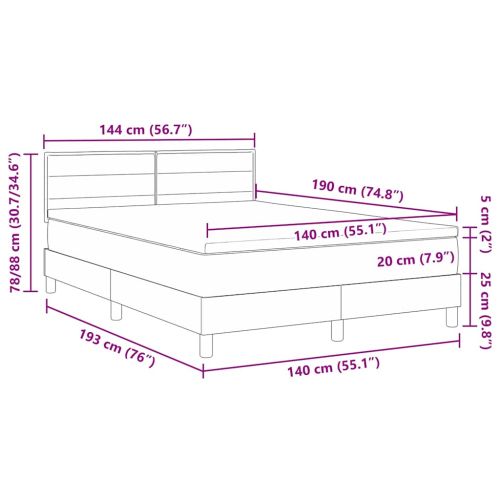 Легло с пружинирана основа Тъмен сив 140 x 190 cm текстил